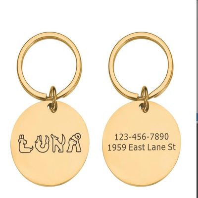 Personalized Gold Steel Pet ID Tag, 30 × 30 mm