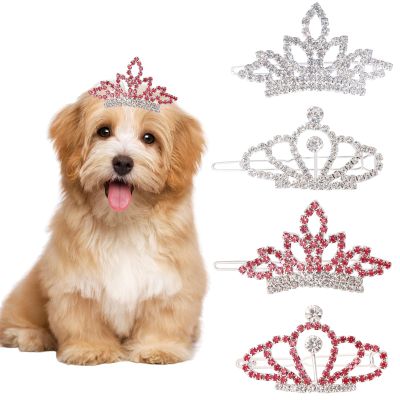 GLOBLELAND 4-Pack Pet Rhinestone Crown Hair Clips