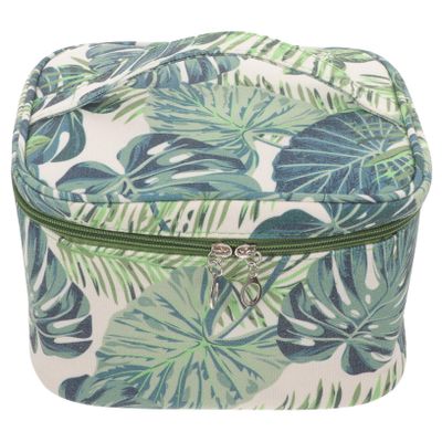 Canvas Cosmetic Bag, Large Travel Case with Monstera Leaf Pattern