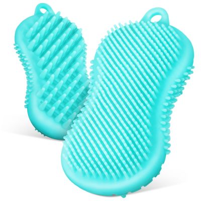 Silicone Body Exfoliating Brush, 2-Piece Set, Green, for Bath and Shower