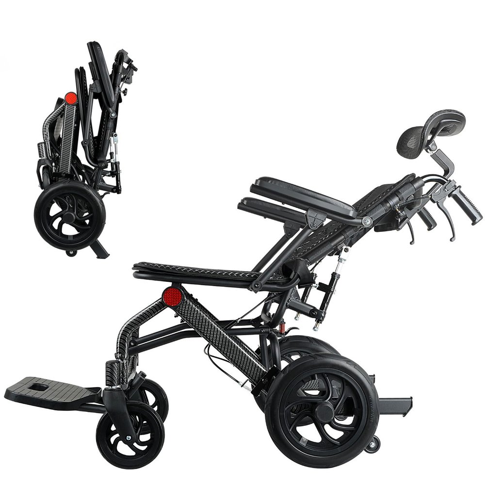 Ultralight Foldable Transport Wheelchair for Seniors with Handbrake