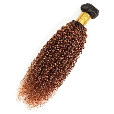 Brazilian Curly Human Hair Bundle, 30#, Remy Hair, Brown, 1/3/4, Kinky Curly Extensions, Burgundy Hair Weave (1B30, 16 Inches, 1 Bundle)