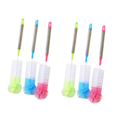 SOLUSTRE 6-Piece Bottle Brush Set with Flexible Handles and Colorful Heads for Baby Bottles, Wine Glasses and Carafes, Colors Random