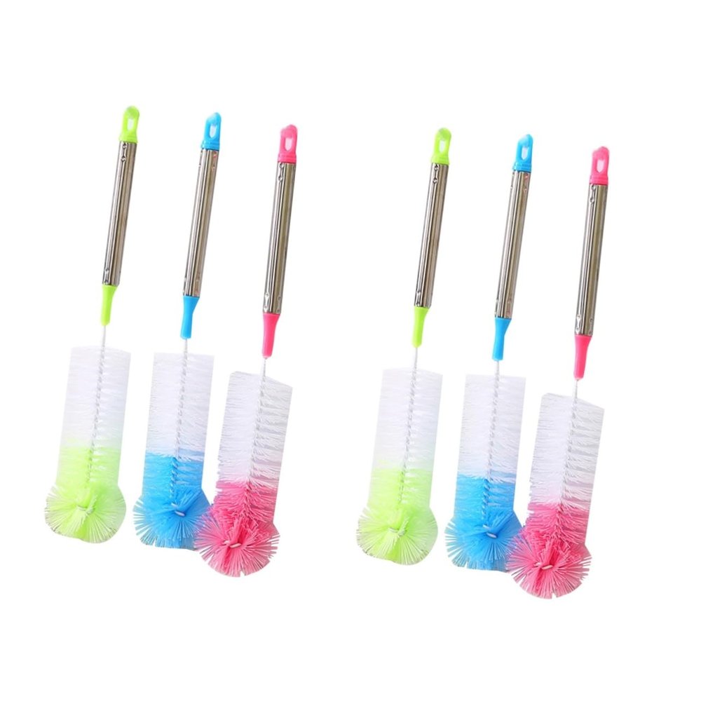 SOLUSTRE 6-Piece Bottle Brush Set with Flexible Handles and Colorful Heads for Baby Bottles, Wine Glasses and Carafes, Colors Random