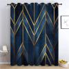 CozyRest Blackout Curtains with Golden Lines and Dark Blue Geometric Pattern, 2-Piece Set, 215 x 110 cm view 1