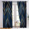 CozyRest Blackout Curtains with Golden Lines and Dark Blue Geometric Pattern, 2-Piece Set, 215 x 110 cm view 3