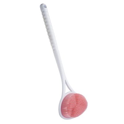 Back Scrubber Brush with Long Handle, Pink Plastic and Silicone