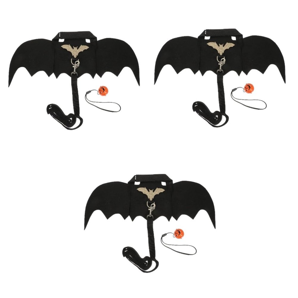 Kisangel 3-Piece Decorative Rabbit Harness Set with Bat Wings for Halloween, Leash and Bells