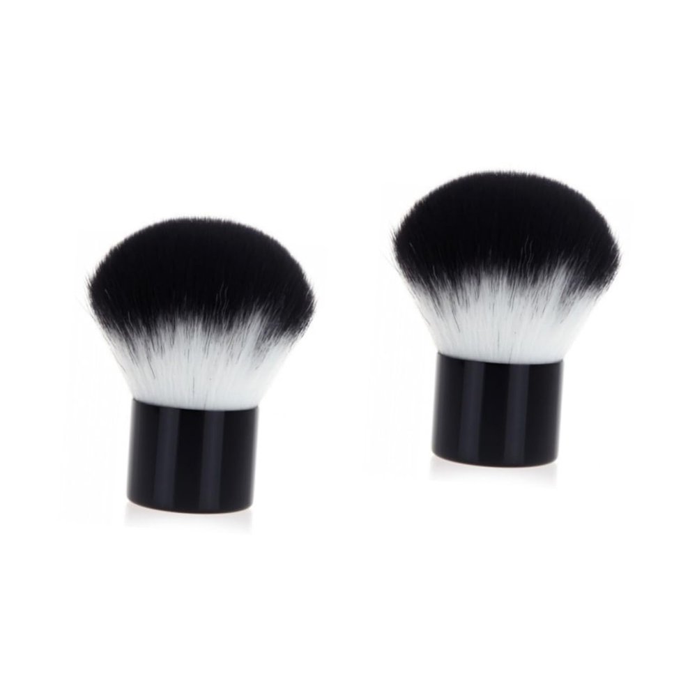 Healeved 2-Piece Mini Multifunctional Makeup Brush Set for Face, Mineral Foundation and Blush, Portable for Travel, Soft Synthetic Fibers, Black