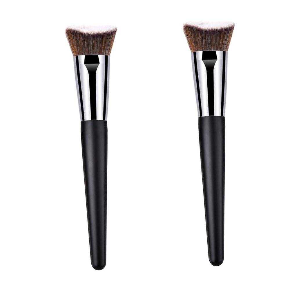 Healeved 2-Piece Nylon Bristle Powder Makeup Brush Set with Wooden Handles
