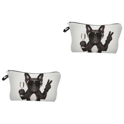 Healeved 2-Piece Waterproof Cosmetic Bag Set with Dog and Glass Print