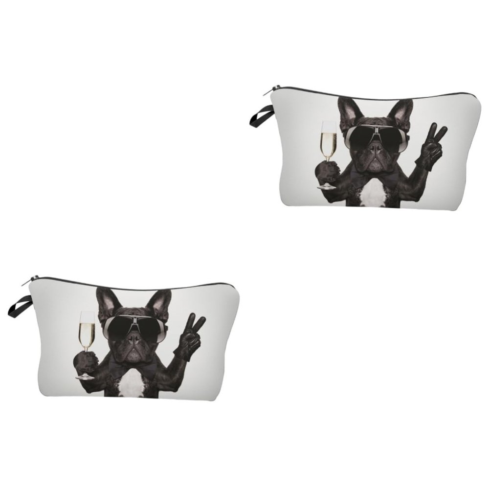 Healeved 2-Piece Waterproof Cosmetic Bag Set with Dog and Glass Print