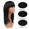 Women's Straight Human Hair Wig with Bangs, S-Cut, 100% Bangs Wig, Natural Synthetic Hair Wig (Color: A2, Size: 12 Inches) view 2
