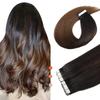 XXAD553TY Remy Human Hair Tape-In Extensions, Black to Brown Balayage Ombre, 22 in view 1
