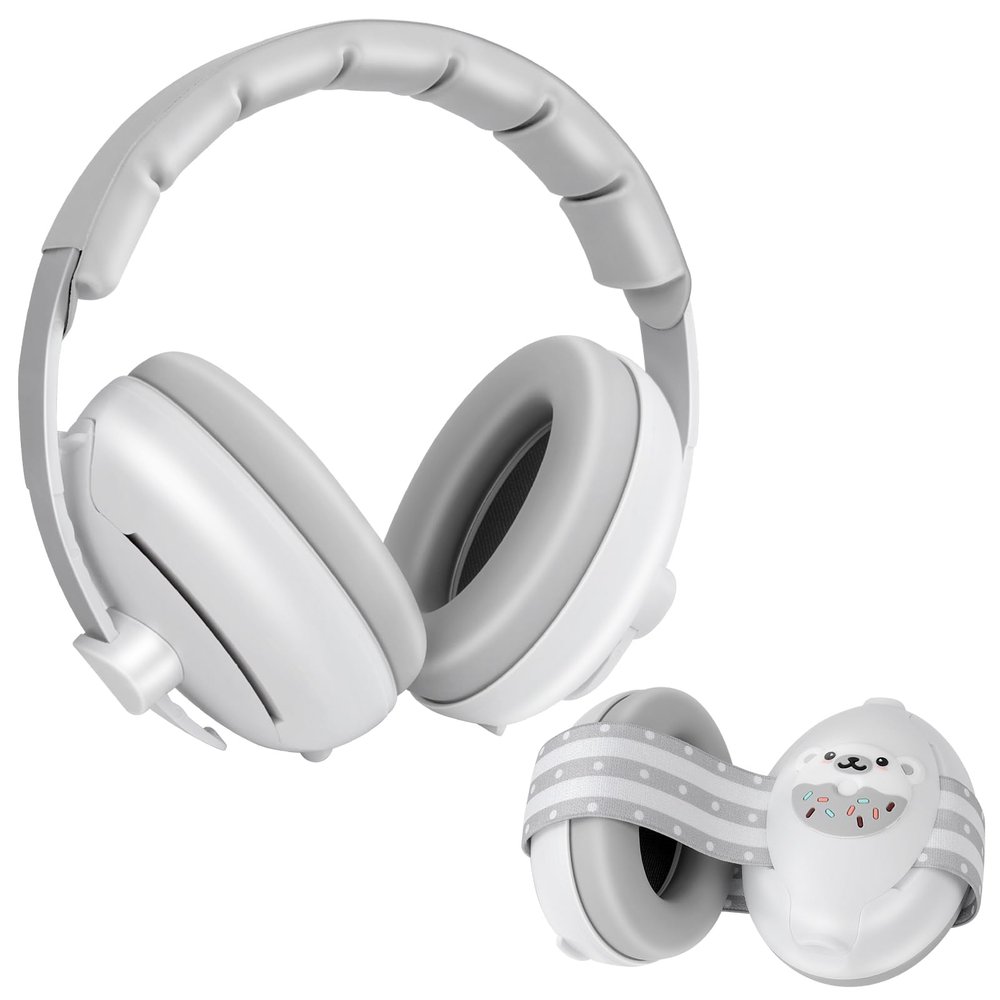 BEBOAN 2-in-1 Baby Hearing Protection Earmuffs, Adjustable Noise Protection for Infants and Toddlers, 0+ Months, Gray