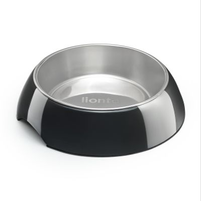 lionto Melamine Pet Bowl with Non-Slip Base, 420 ml Stainless Steel Insert, Black
