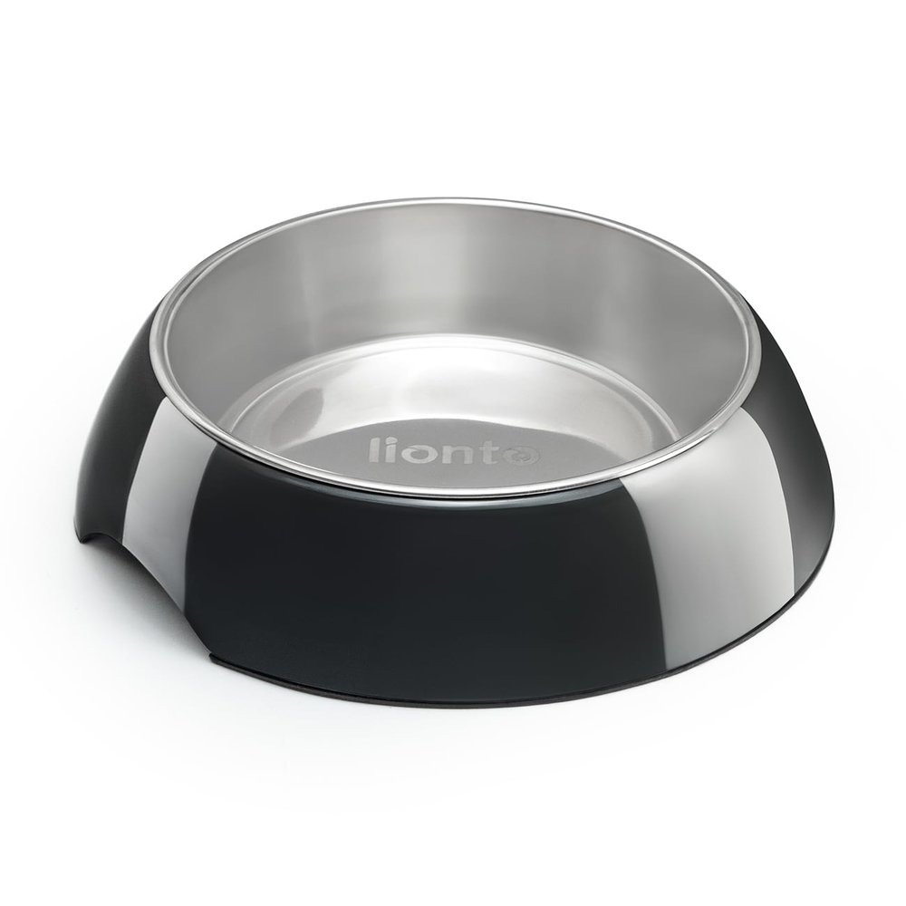 lionto Melamine Pet Bowl with Non-Slip Base, 420 ml Stainless Steel Insert, Black