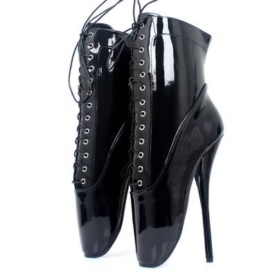 18 cm High Heels Ballet Lace-Up Boots, Short, Black | 38