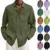 Duohropke Men's Long-Sleeve Linen-Cotton Shirt, Oversized Casual Summer Shirt view 1