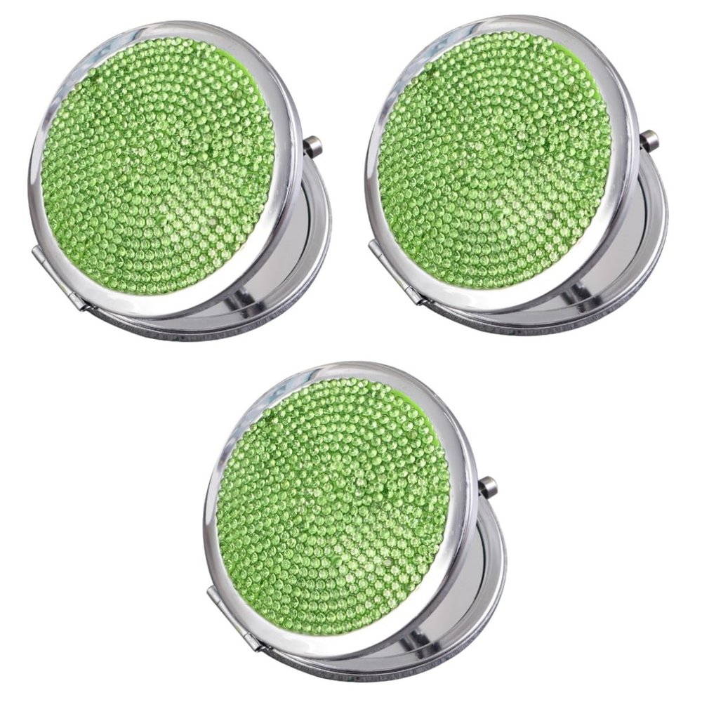 Healeved 3-Piece Folding Compact Mirrors, Portable Double-Sided Rhinestone Makeup Mirrors, Light Green