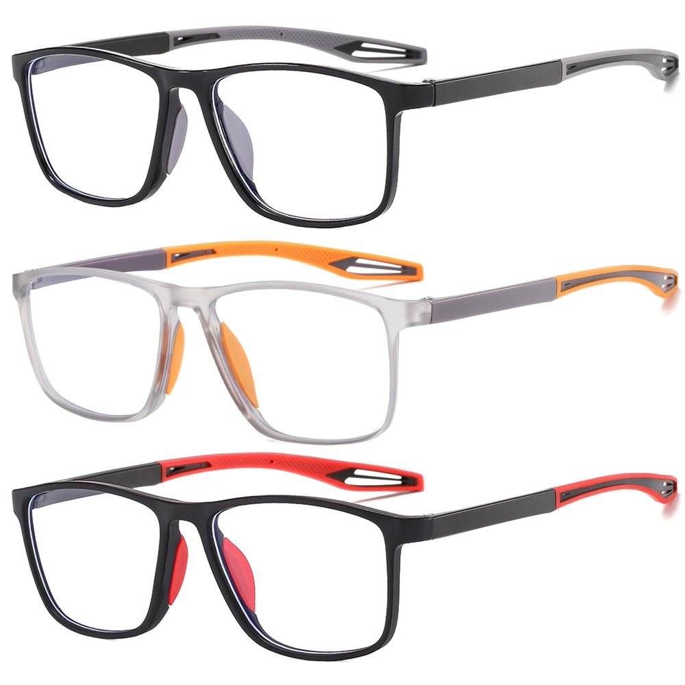 Fsread Men's Reading Glasses 3-Pack, Sporty Design, Lightweight Flexible Blue-Light-Blocking, +1.0