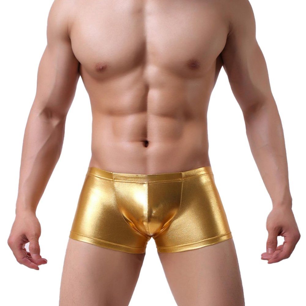 SRZYMJ Men's Boxer Briefs, Low-Rise Trunks, Ice Silk Modal, Gold, Size L