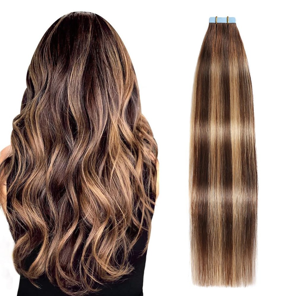 SUYYA Tape-In Human Hair Extensions, 18 in / 45 cm, #4/27/4