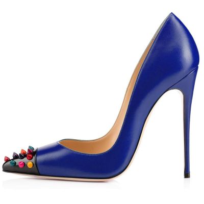 Pointed Studded Stiletto High Heels, 12 cm, Blue, EU 37