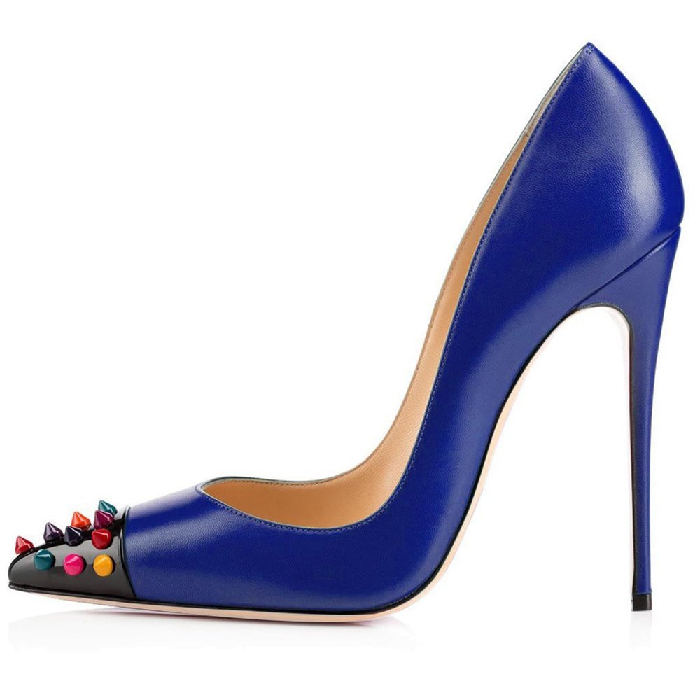 Pointed Studded Stiletto High Heels, 12 cm, Blue, EU 37