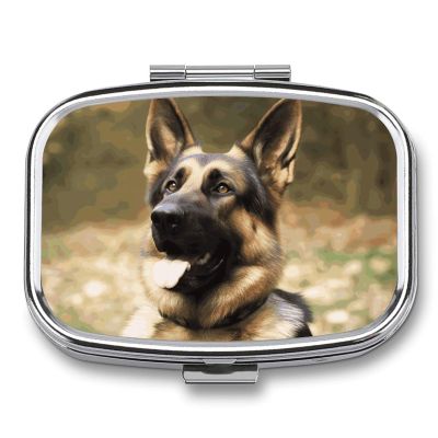 2-Compartment German Shepherd Pill Case for Purse or Travel