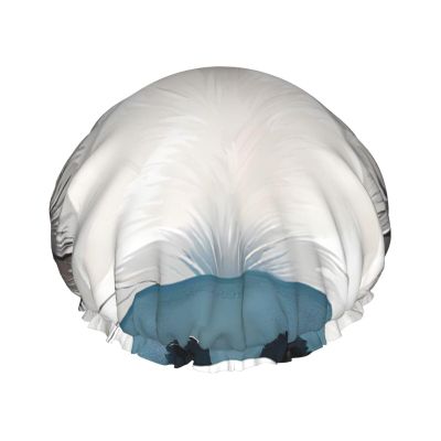 Double-Layer Wolf Print Shower Cap with Blue Eyes