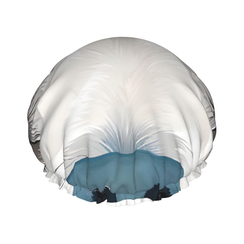 Double-Layer Wolf Print Shower Cap with Blue Eyes