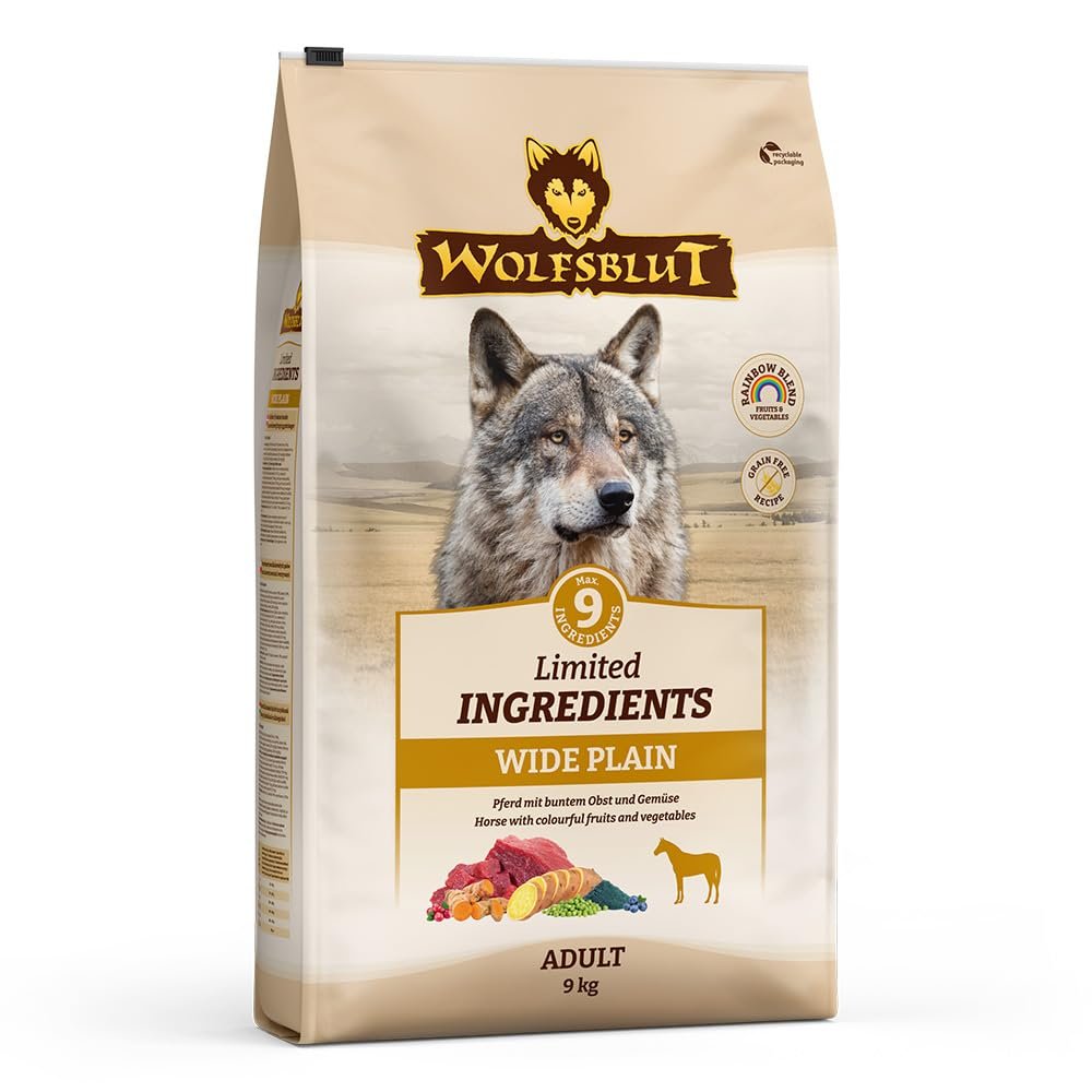 WOLFSBLUT Wide Plain Adult Limited Ingredients | Grain-Free Complete Dry Dog Food with Up to 9 Ingredients, Horse, 9 kg