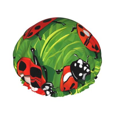 Double-Layer Shower Cap with Red Ladybug Print