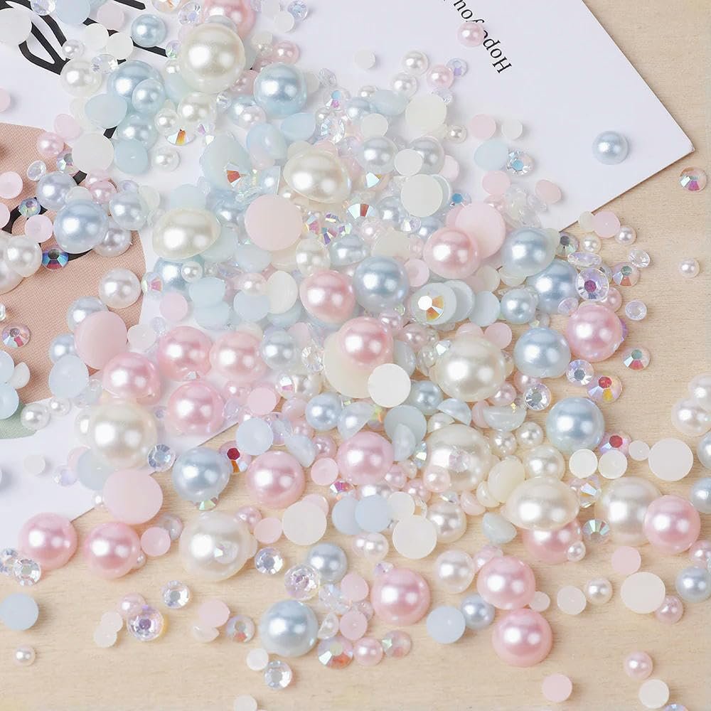 JKDSAO 10/50 g Random Mix of Resin Rhinestones and AB Flatback Pearls, C19-50 g