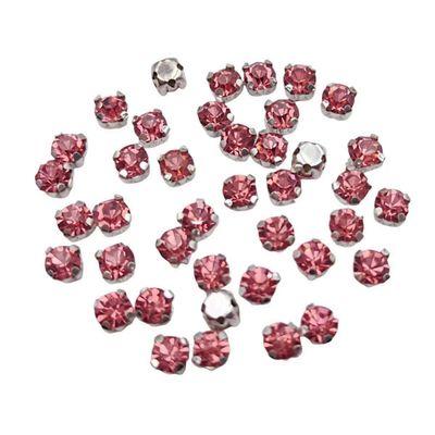 JKDSAO Pink Round Glass Rhinestones with Claw, Sew-On, 6 mm, 100 Pieces, 5 Packs