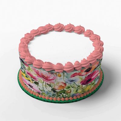 4-Piece Edible Fondant Cake Bands, Flower Meadow Design