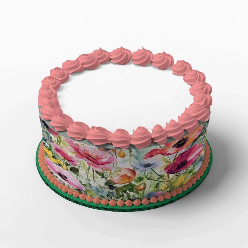 4-Piece Edible Fondant Cake Bands, Flower Meadow Design