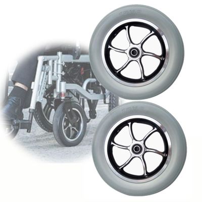 BEEGMA 2-Piece Electric Wheelchair Replacement Front Wheels, Aluminum Alloy Hub, 25 x 5 cm, Anti-Slip Solid Tires, Gray