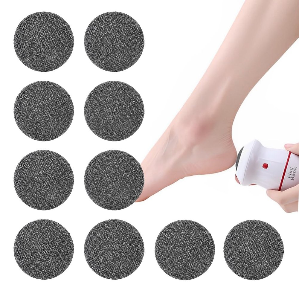 RAMGLYO 10-Pack Electronic Foot File Replacement Heads, Callus Remover Rollers, Black