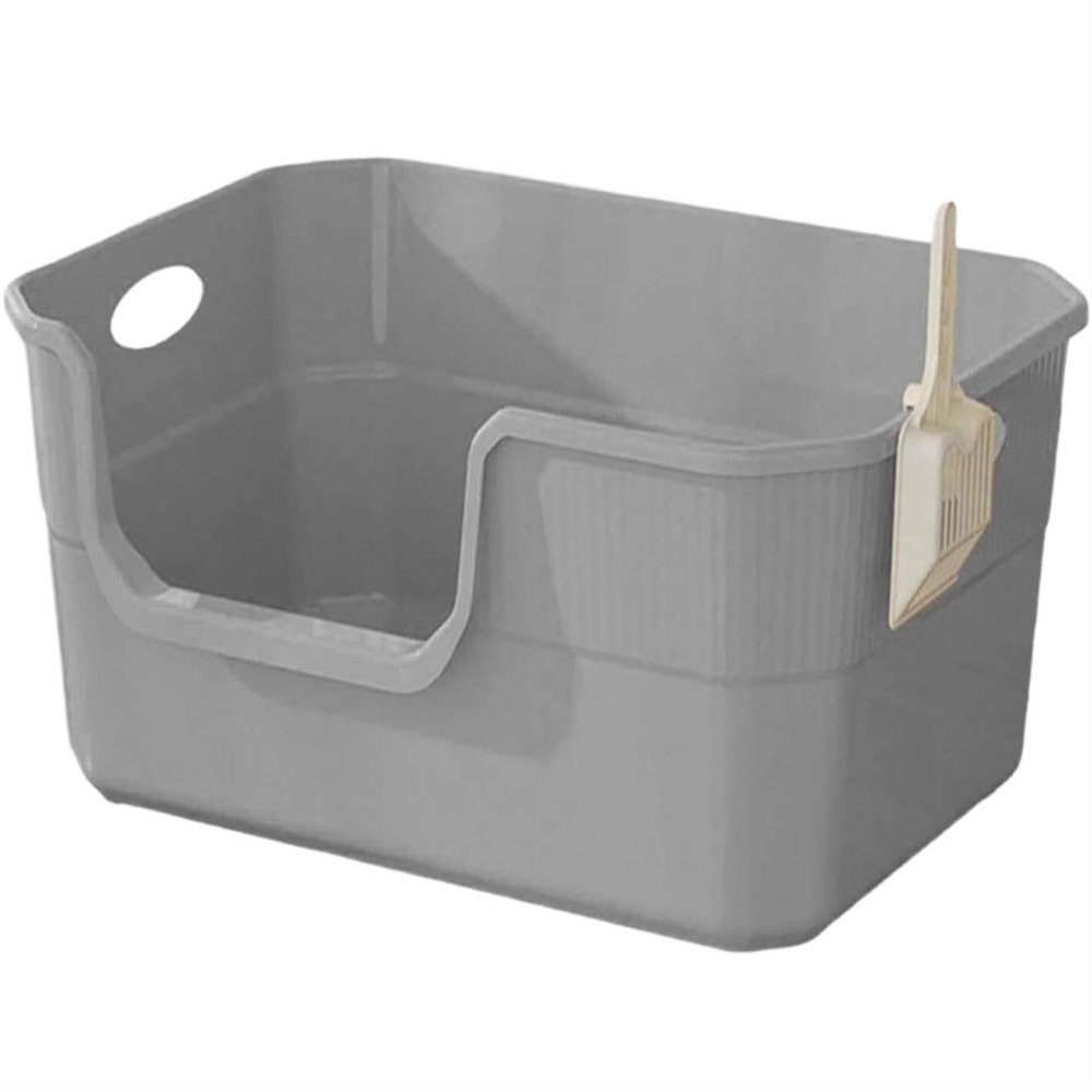Habrur Open-Top Cat Litter Box with High Sides and Frame, Gray