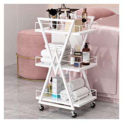 Multi-Purpose Metal Manicure Trolley with Wheels, White