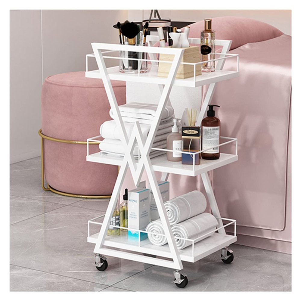 Multi-Purpose Metal Manicure Trolley with Wheels, White