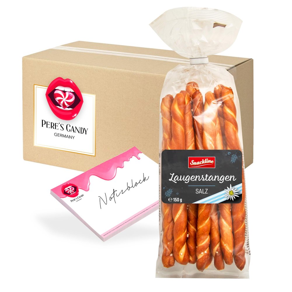 Pere's Candy Bundle: 3 x Salted Pretzel Sticks, 150 g + DIN A7 Notepad
