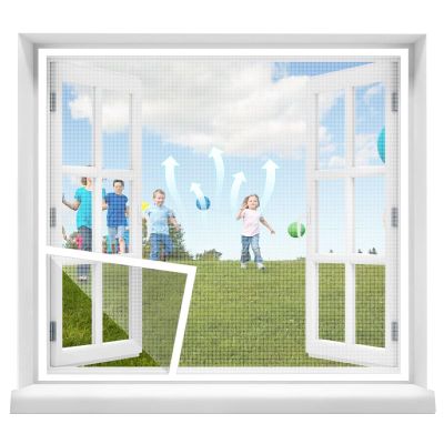 Self-Sealing Window Fly Screen 145 x 195 cm, Insect Protection with Strong Double-Sided Adhesive, Easy DIY Installation, White