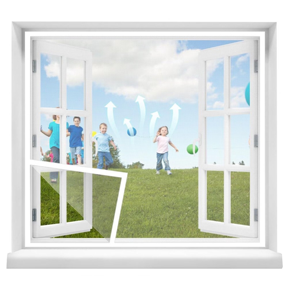 Self-Sealing Window Fly Screen 145 x 195 cm, Insect Protection with Strong Double-Sided Adhesive, Easy DIY Installation, White