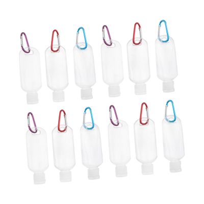 10-Pack PETG Refillable Bottles, 50 mL, with Carabiner Hooks, White