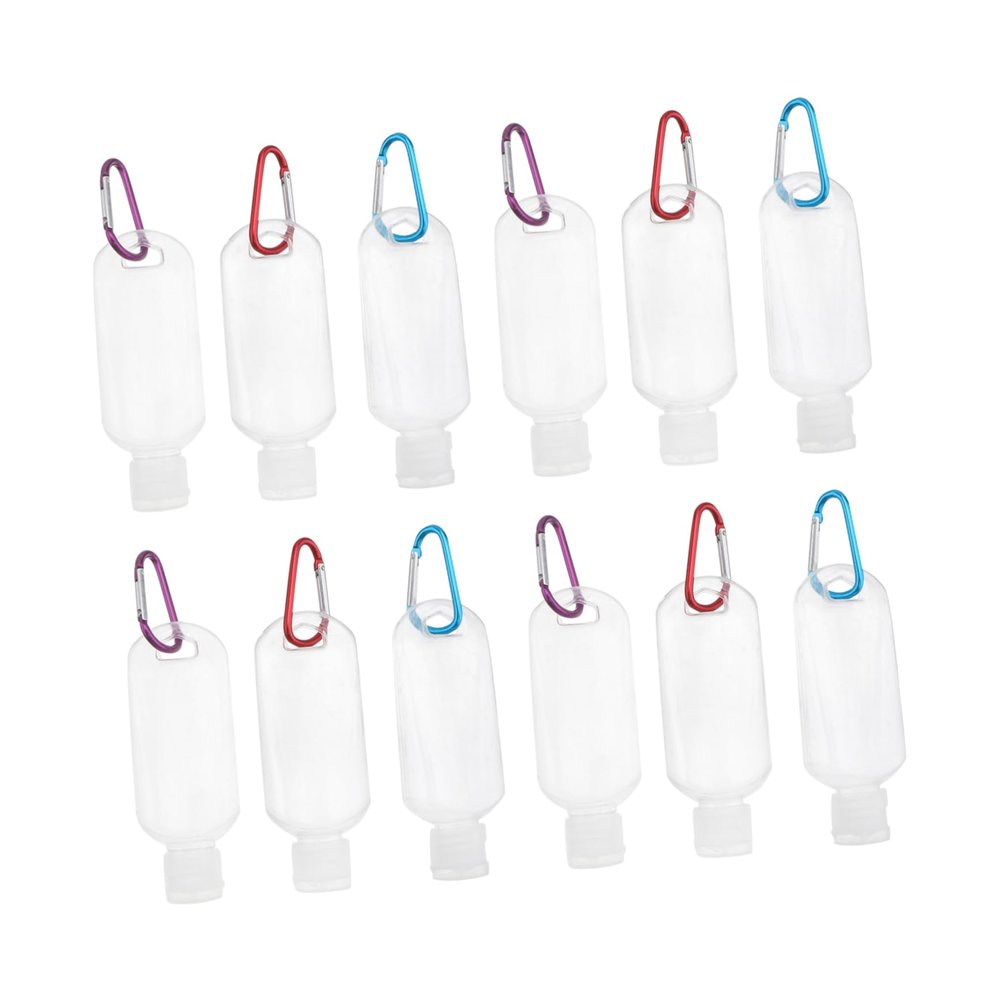 10-Pack PETG Refillable Bottles, 50 mL, with Carabiner Hooks, White