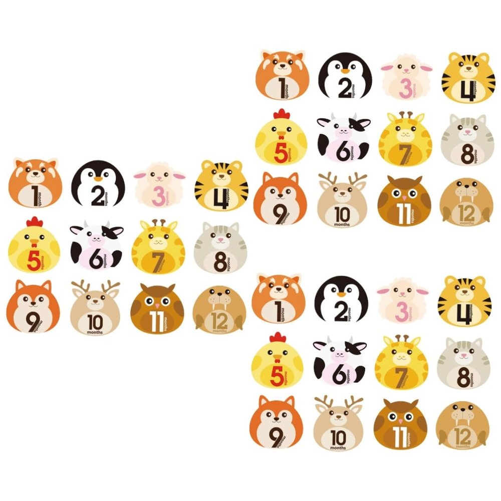 VICASKY 36-Sheet Animal Design Monthly Stickers for Newborns and Photo Albums