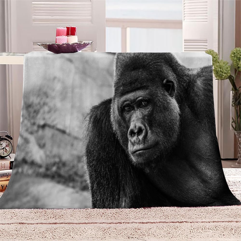 Chimpanzee 3D-Printed Flannel Throw Blanket, 130 x 150 cm, Black